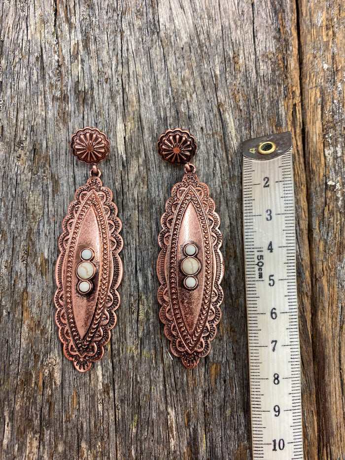Western Earrings - Copper Oval Drop with Natural Stone
