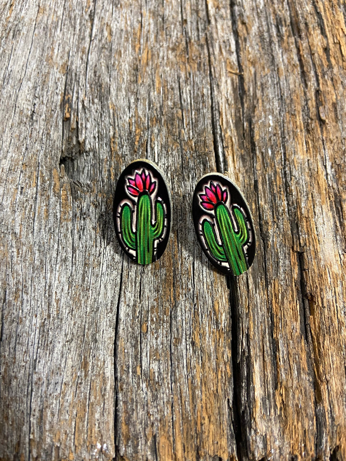 Western Earrings - Black Cactus Leather Earring