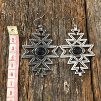 Western Earrings - Aztec With Stone Black