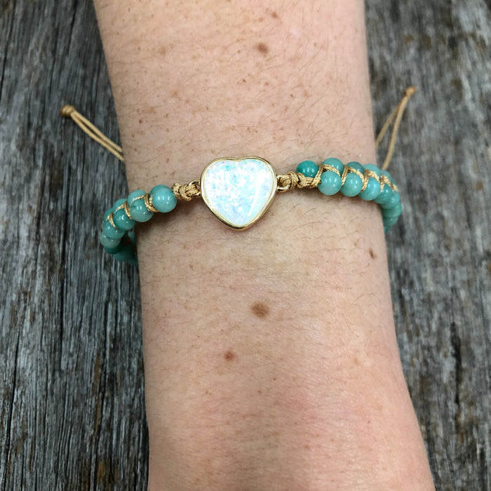 Adjustable Braided Bracelet - Turquoise Heart