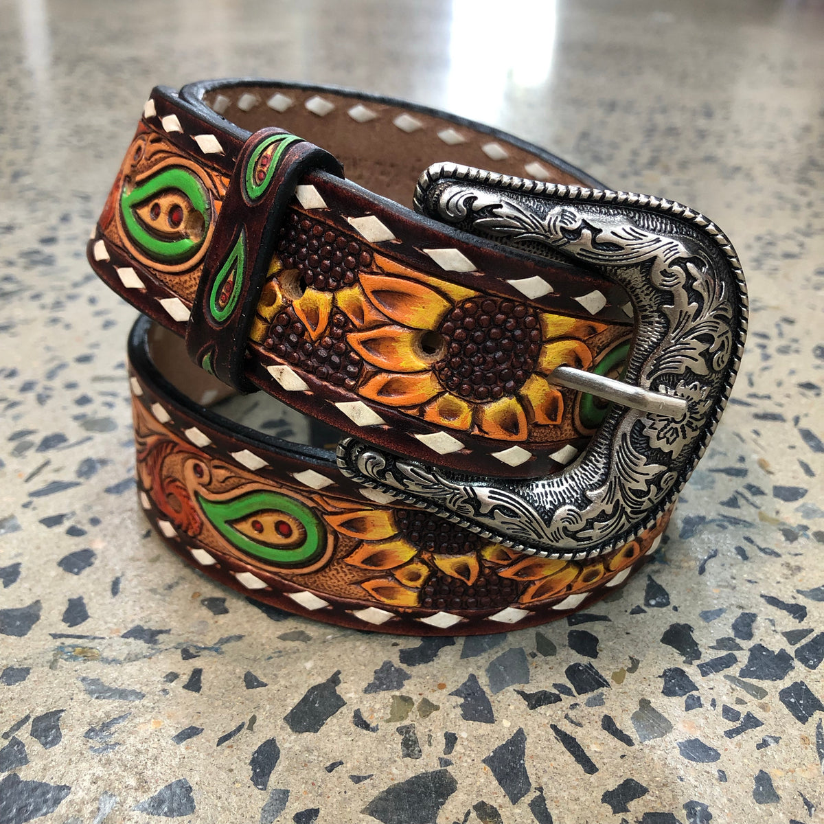 Western Belt - Sunflower and Green Paisley