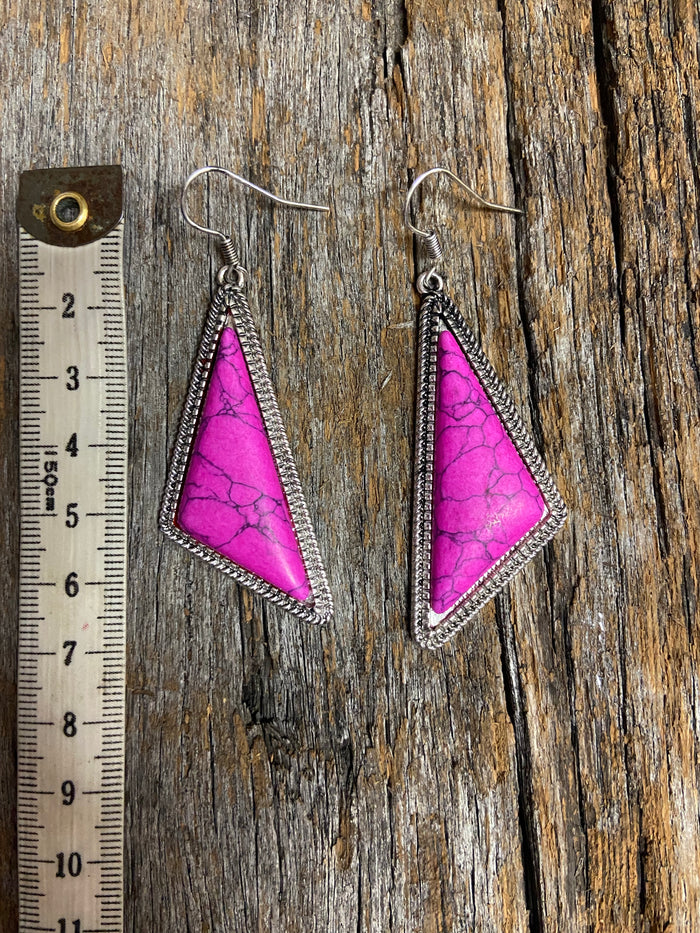 Western Earrings - Antique Silver and Pink Stone Earring