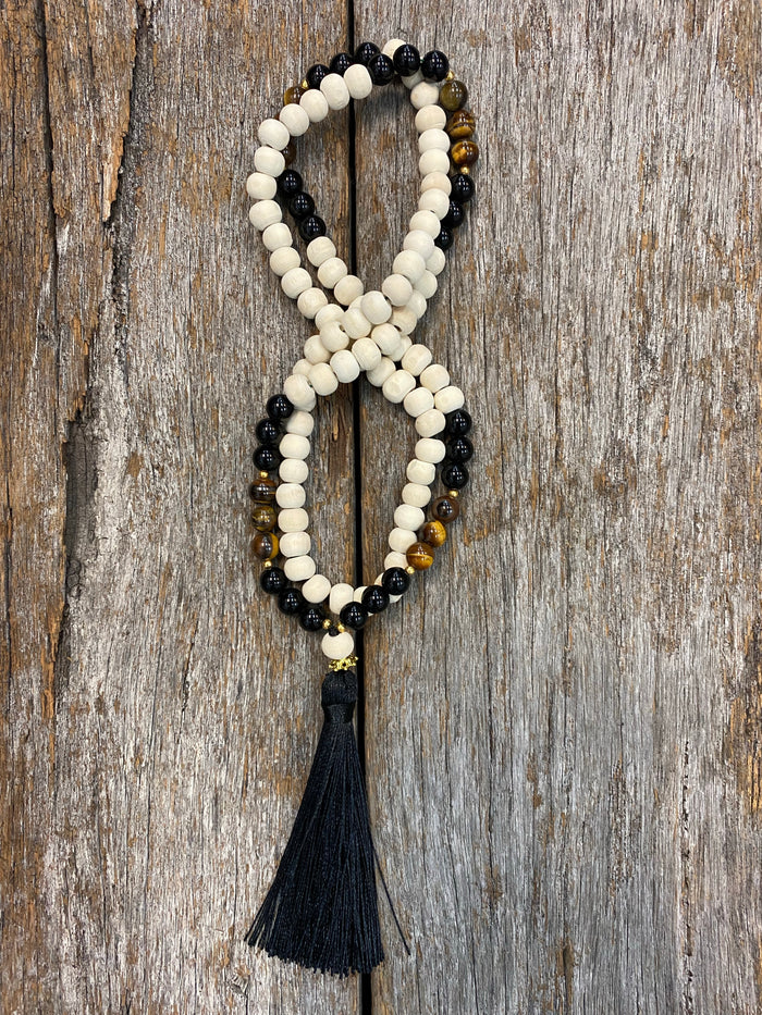 Cream Black and Brown Beads - Necklace