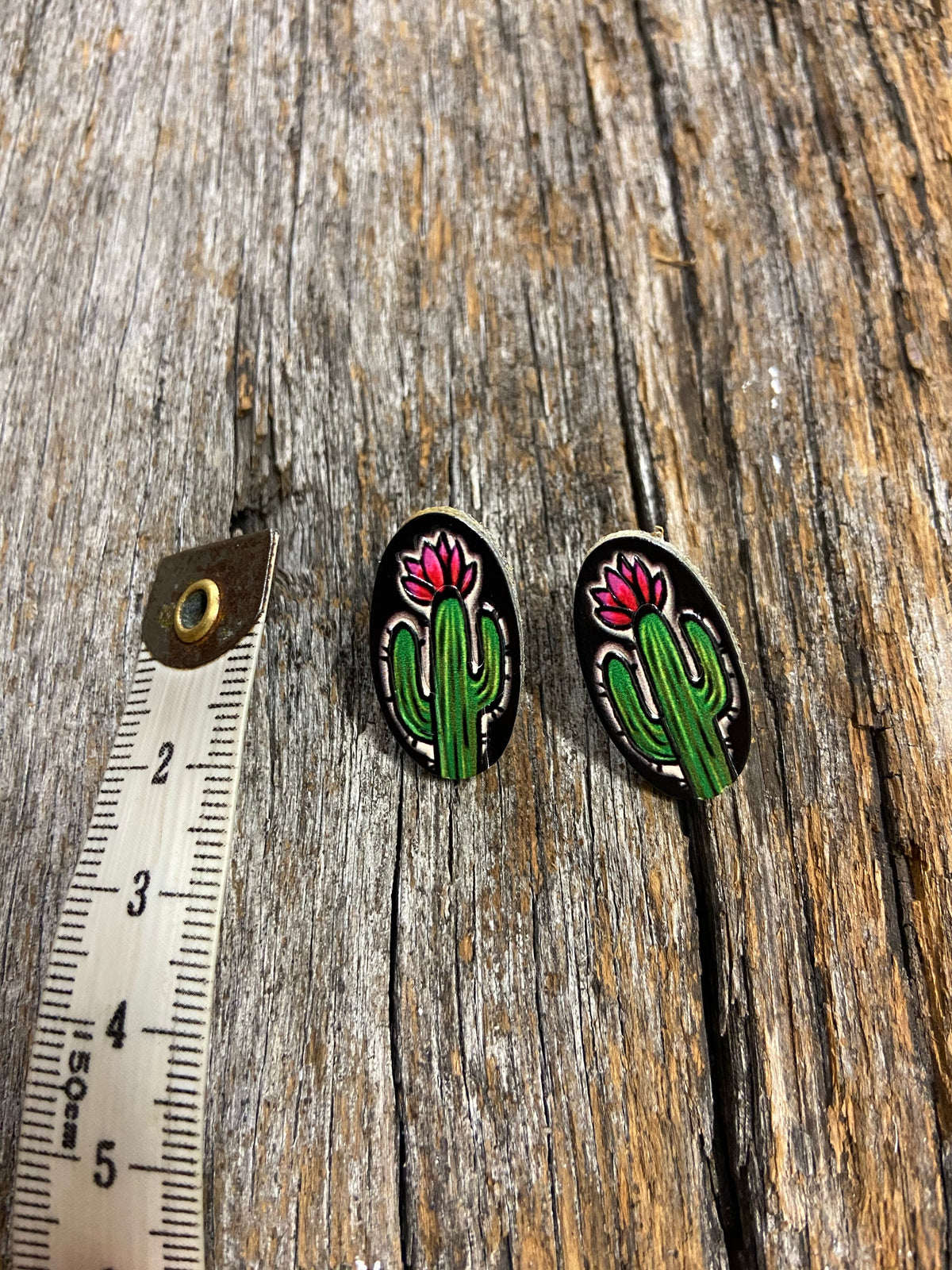 Western Earrings - Black Cactus Leather Earring