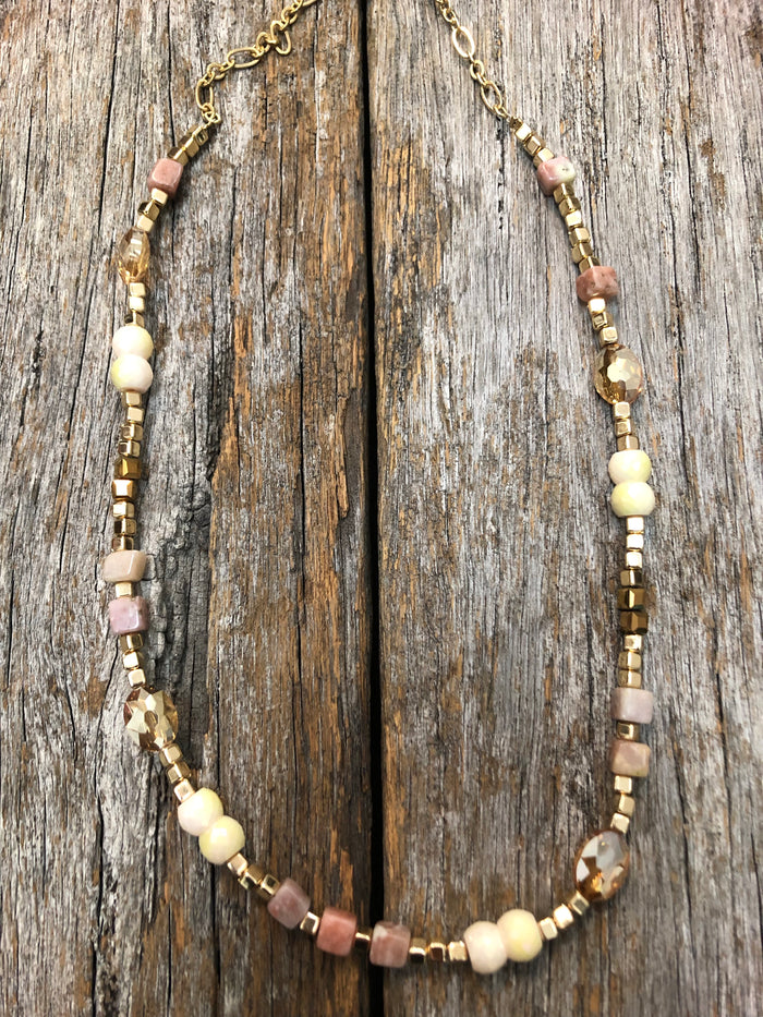 Gold & Pink - Fine Stone Necklace