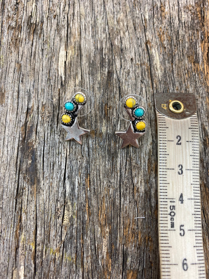 Western Earrings - Stone Star Chase Yellow & Turquoise