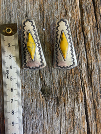Western Earrings - Antique Silver and Mustard Stone Earring