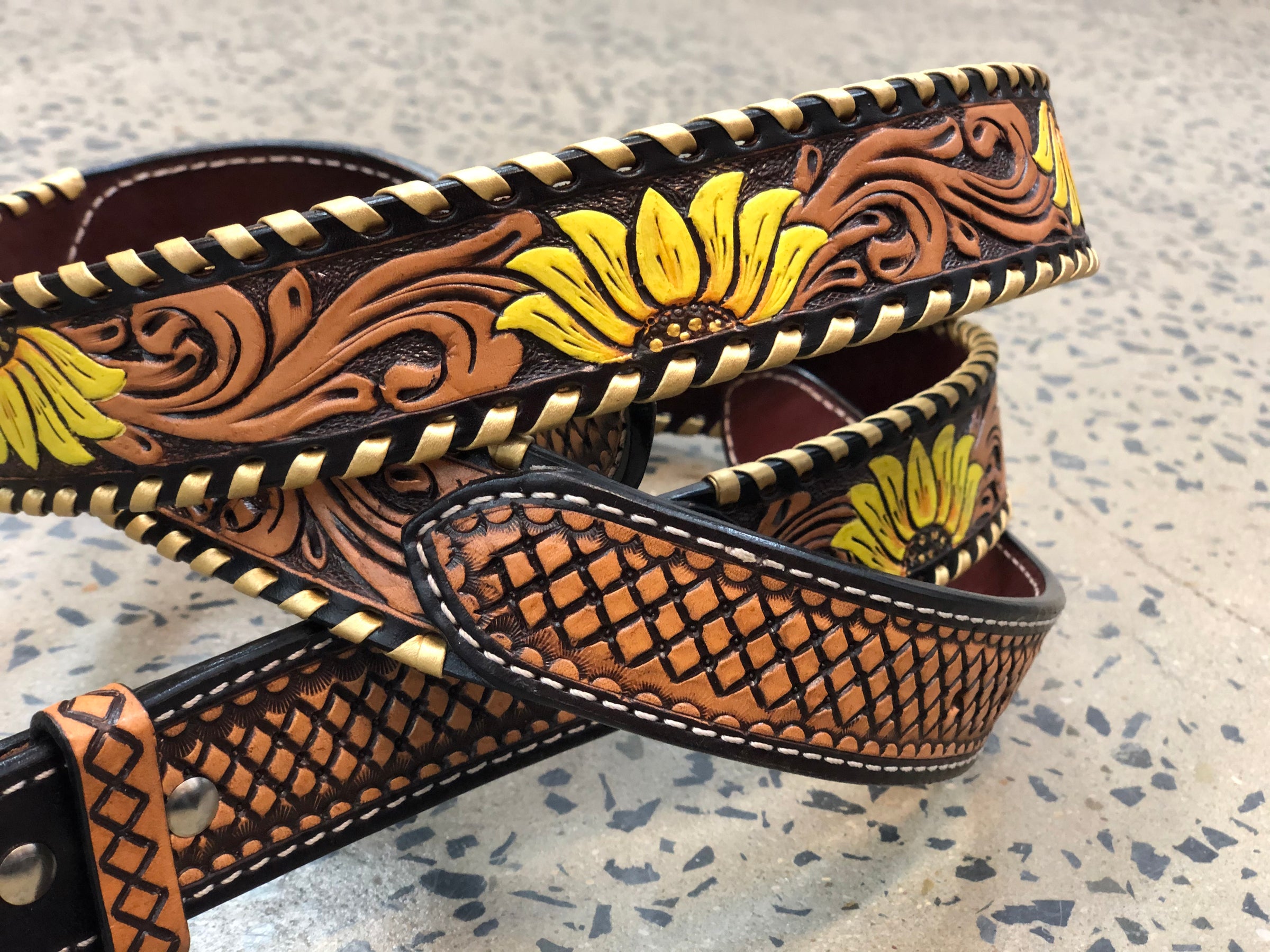 Western Belt - Tooled Sunflower – Katie B