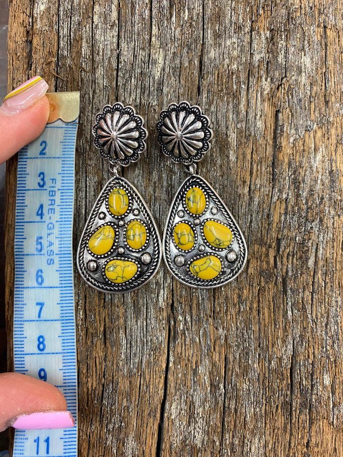 Western Earrings - Concho Tear Drop Yellow