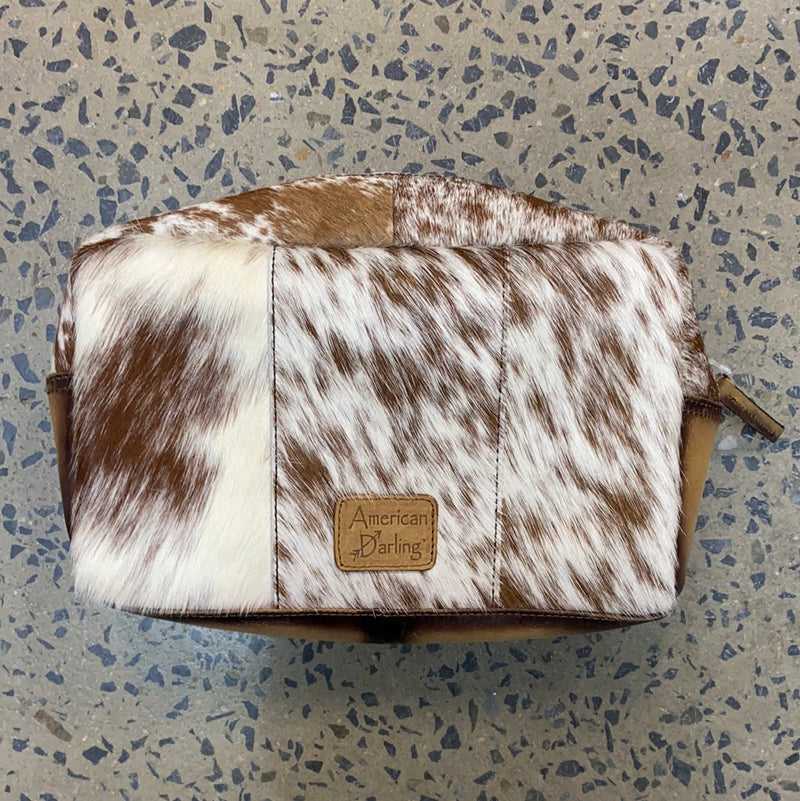 Cowhide Toiletry Bag - Brown and White