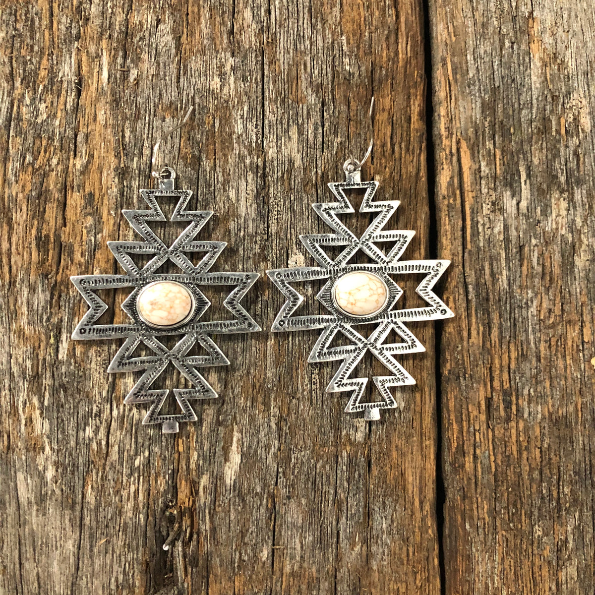 Western Earrings Aztec With Stone White Katie B