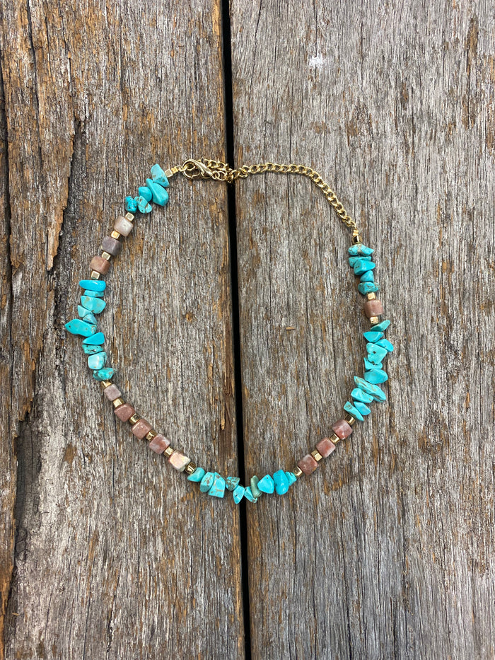 Turquoise & Rose - Fine Stone Necklace