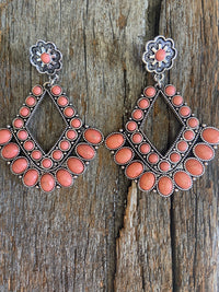 Western Earrings - Antique Silver and Apricot Diamond Drop