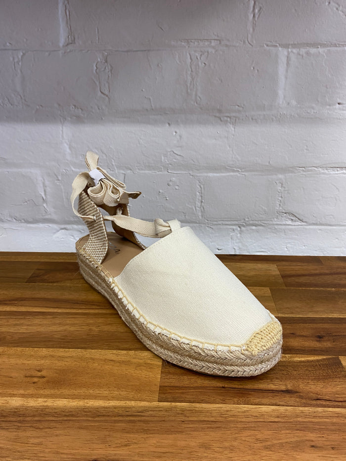 Meg Platform Flats - Beige Cotton