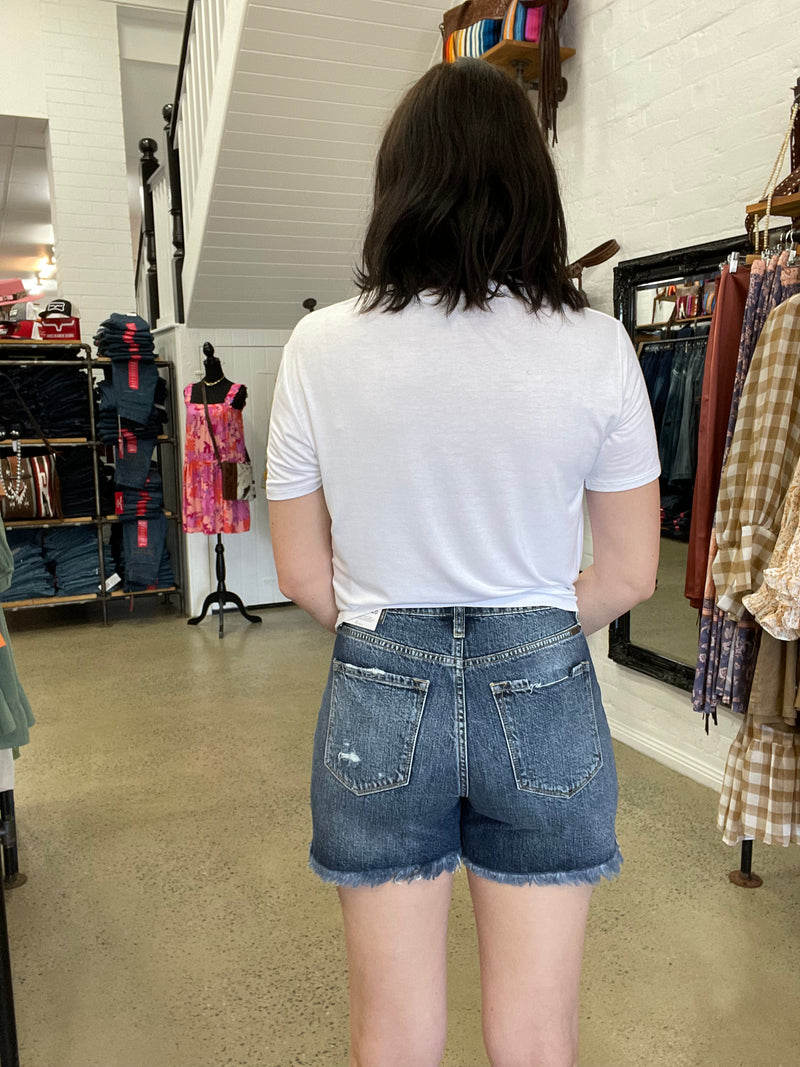 Kan Can - Dark Wash High Rise Girlfriend Shorts (KC8591ND)