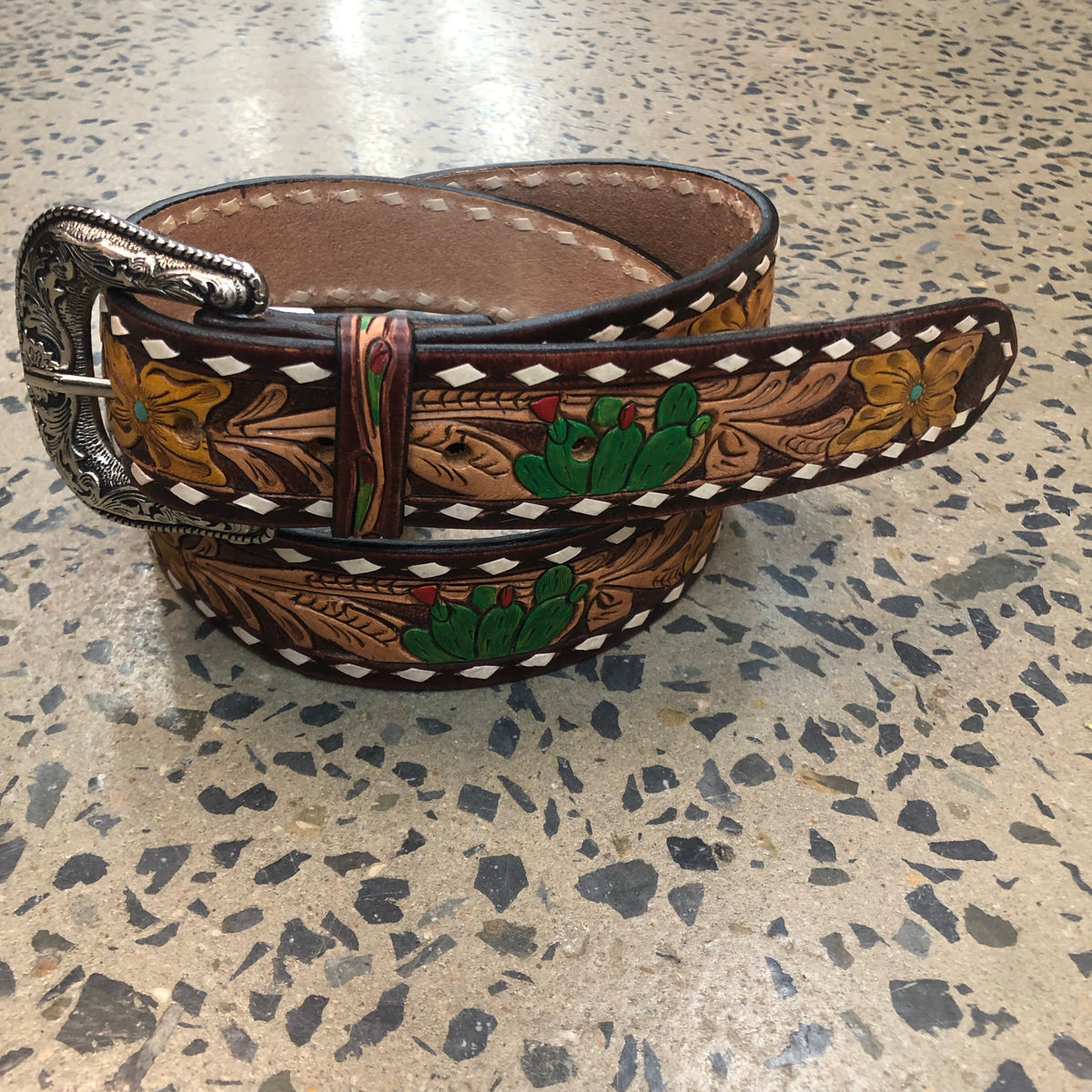 Western Belt - Cactus & Floral Tooled