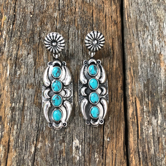 Western Earrings - Navajo Concho Drop Turquoise