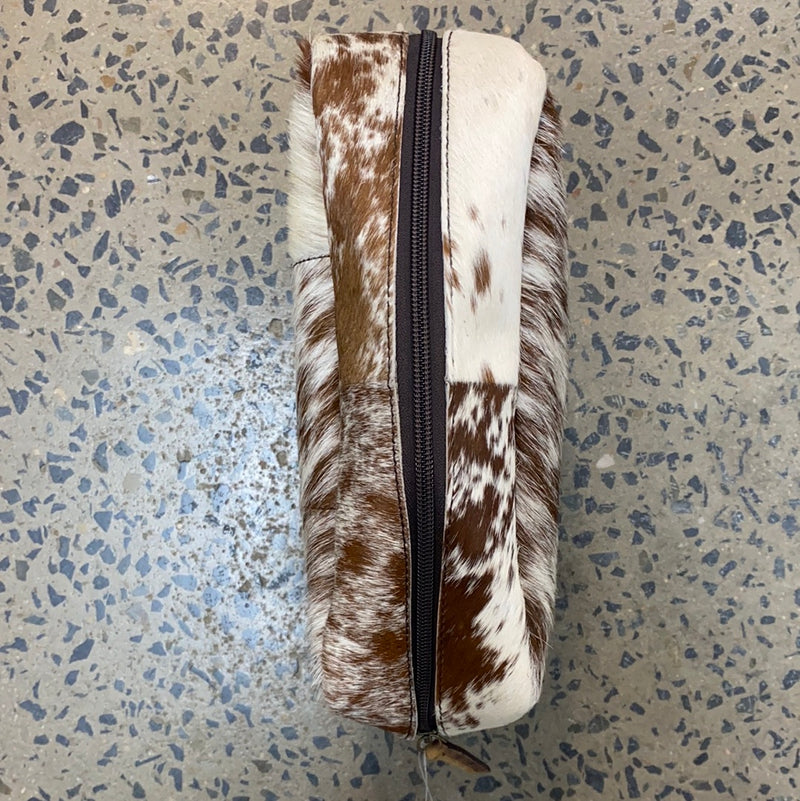 Cowhide Toiletry Bag - Brown and White