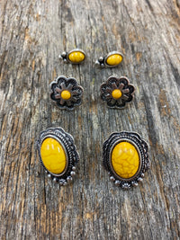 Earring Trio - Aged Silver & Yellow