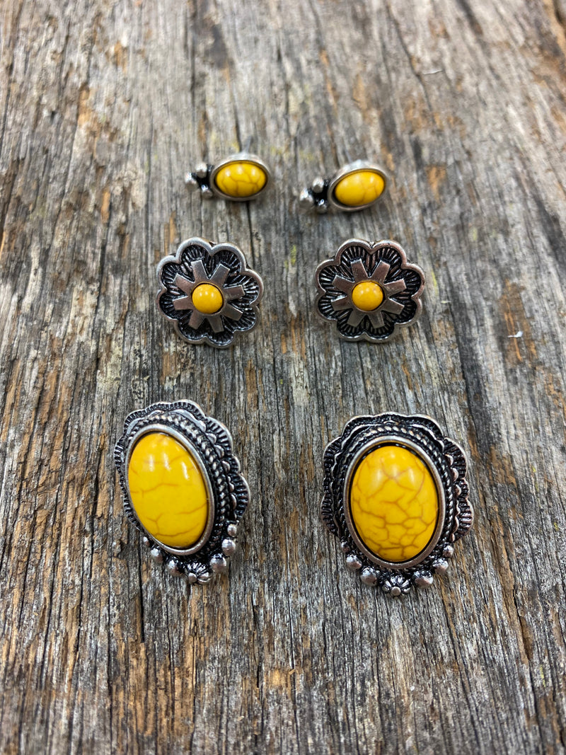 Earring Trio - Aged Silver & Yellow