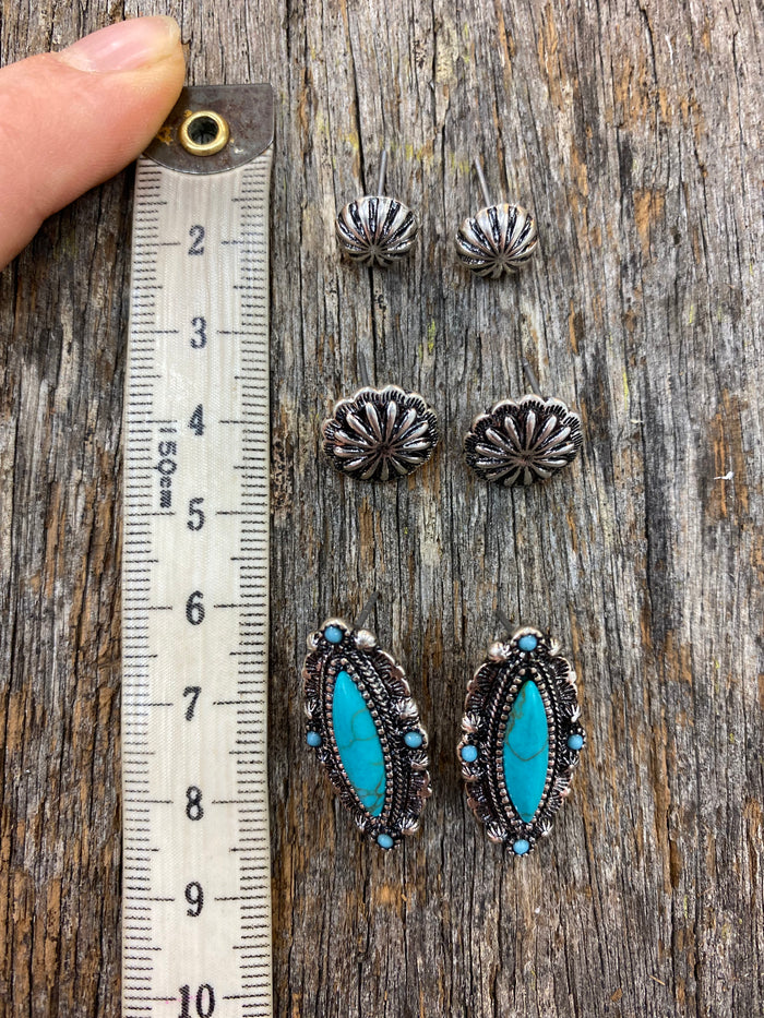 Earring Trio - Antique Silver and Turquoise Navajo Style