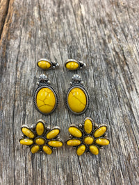 Earring Trio - Antique Yellow and Silver