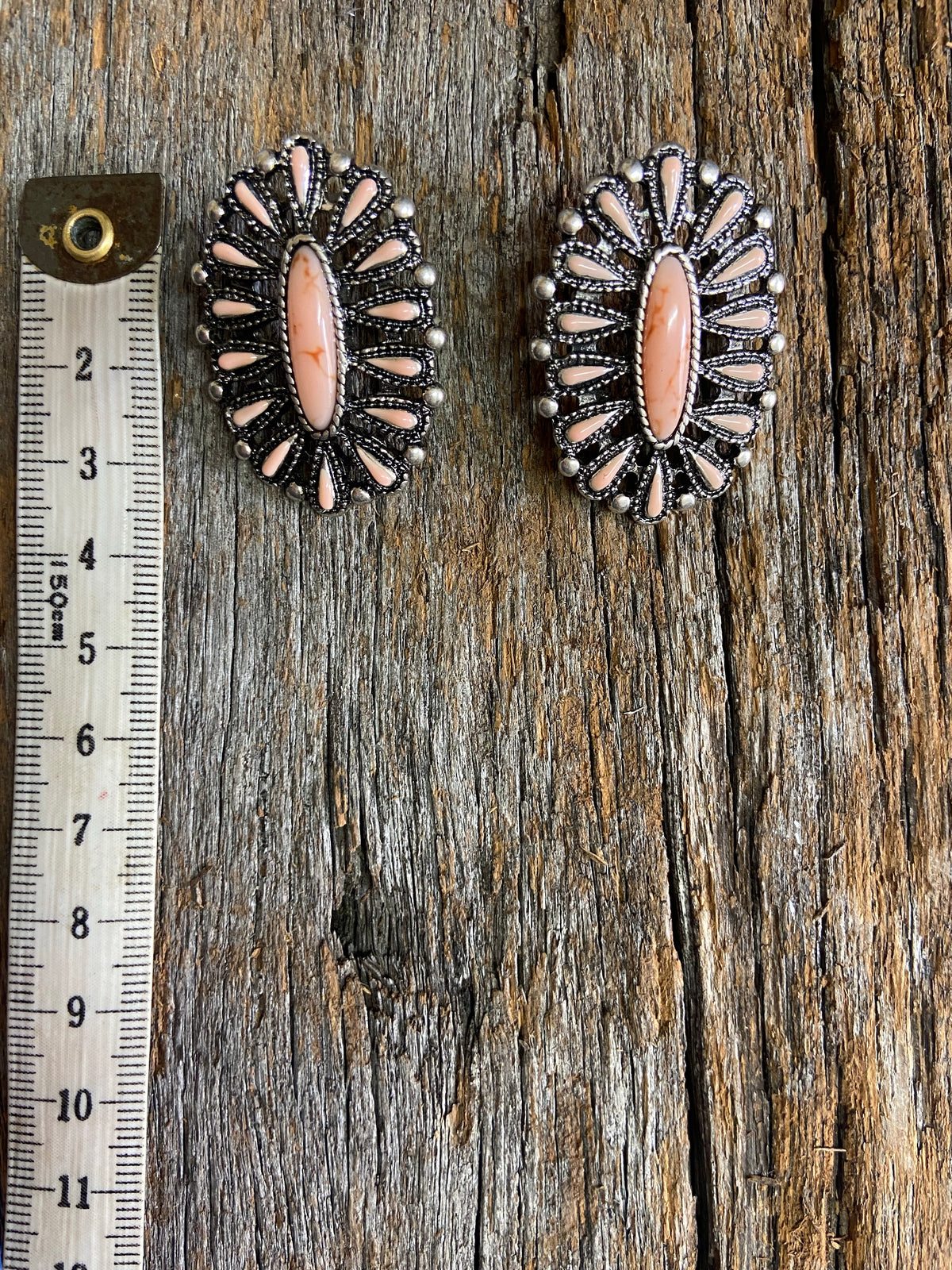 Western Earrings - Antique Silver and Apricot
