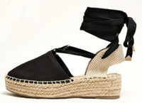 Meg Platform Flats - Black Cotton