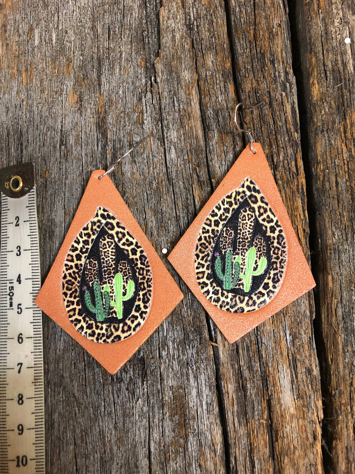 Western Earrings - Black Cactus and Leopard Print