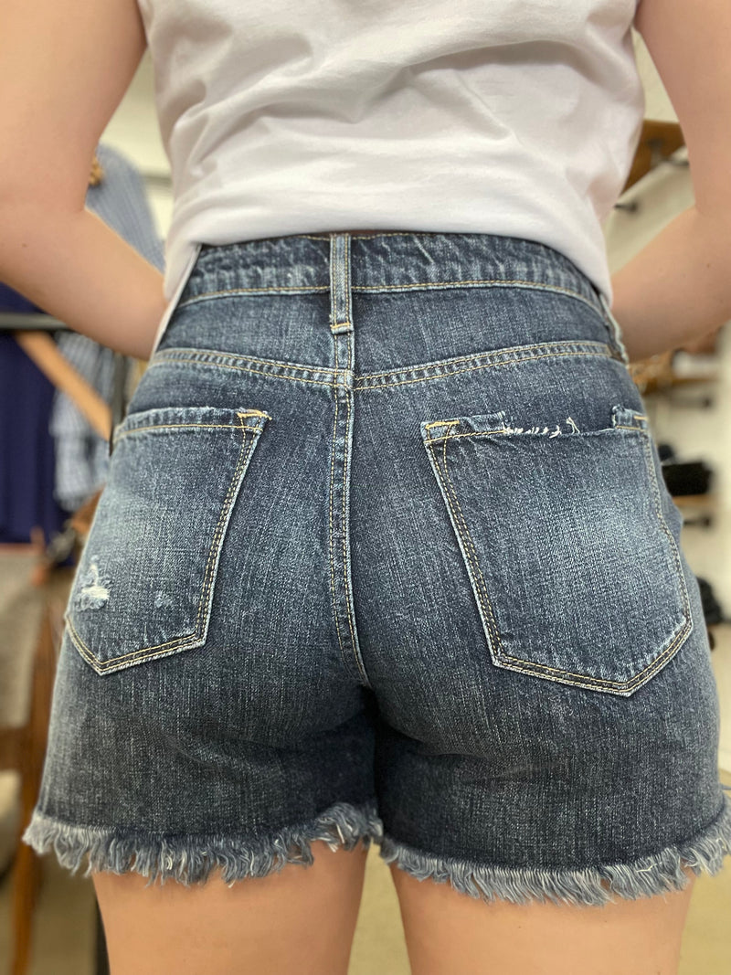Kan Can - Dark Wash High Rise Girlfriend Shorts (KC8591ND)