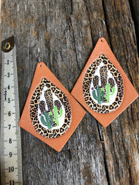 Western Earrings - Ivory Cactus and Leopard Print