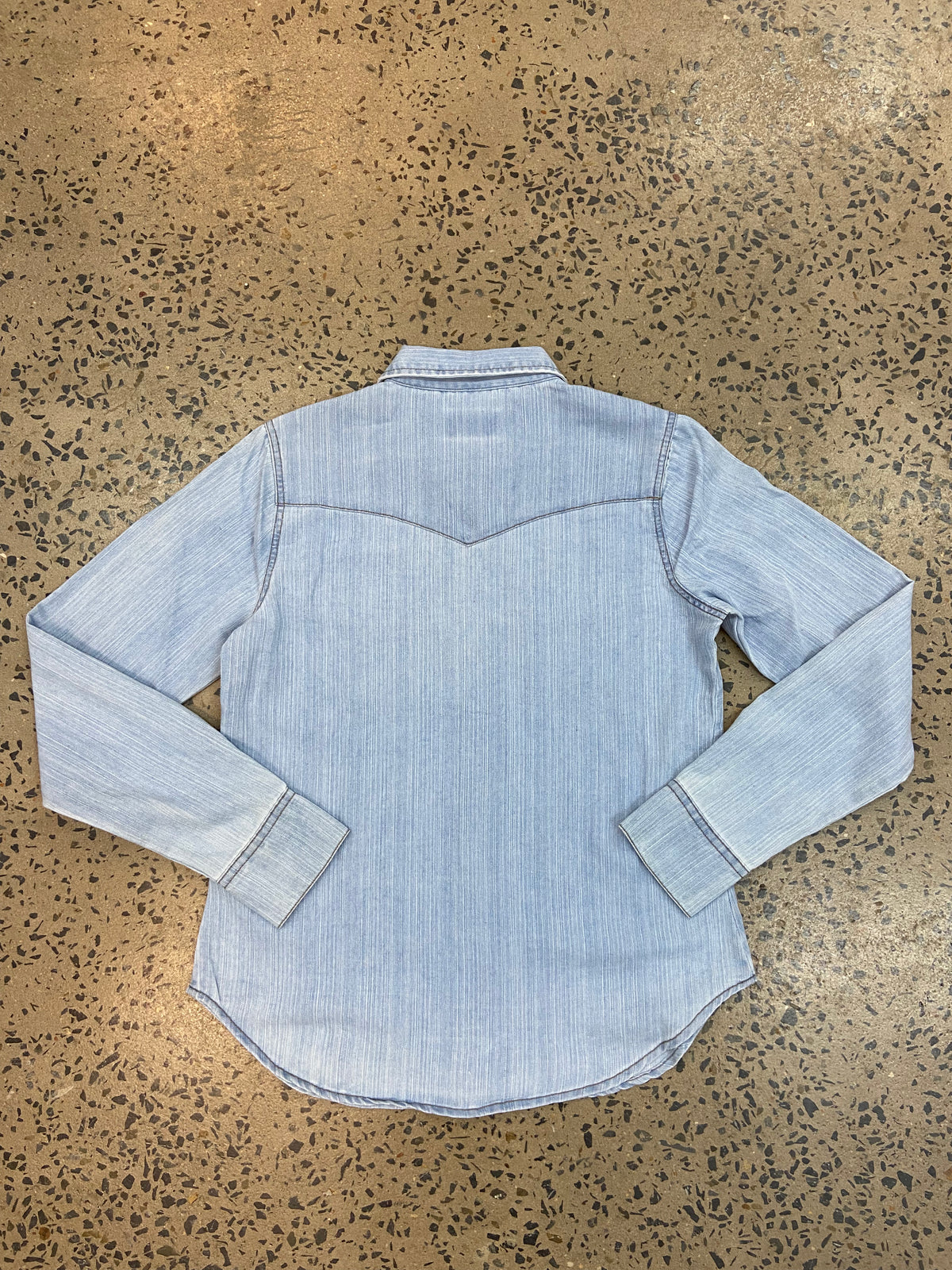 Kimes Ranch Long Sleeved Shirt Kaycee Denim Destroy Wash Denim Katie B