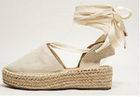 Meg Platform Flats - Beige Cotton