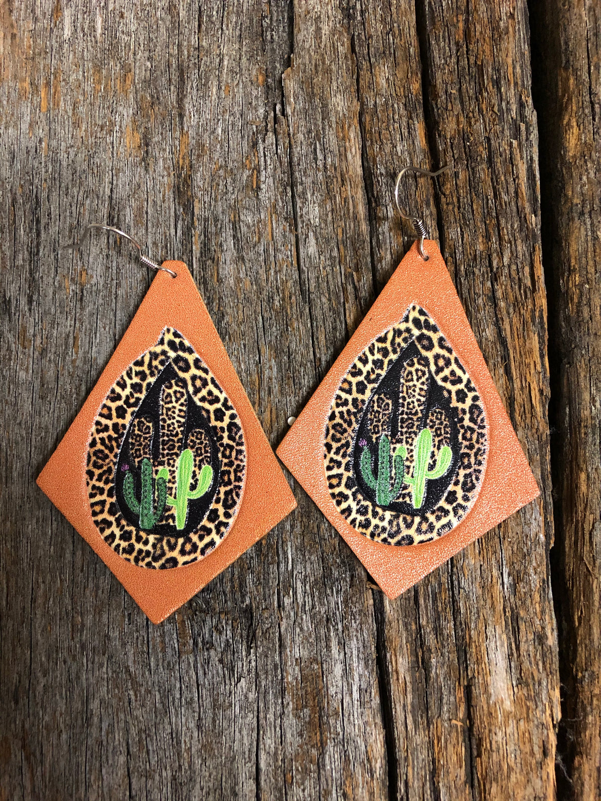 Western Earrings - Black Cactus and Leopard Print