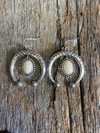 Western Earrings - Antique Silver and Natural Stone Half Hoop