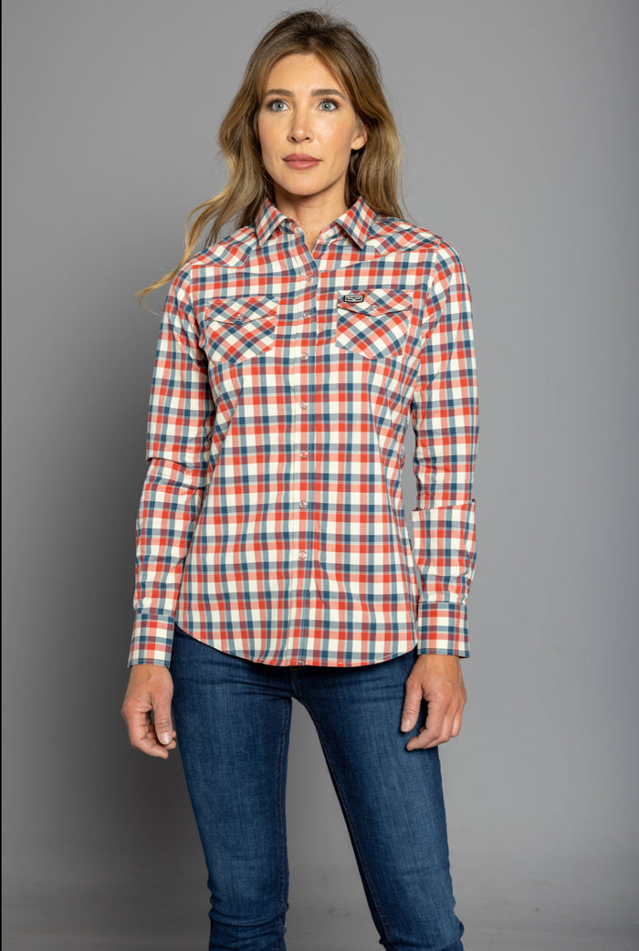 Kimes Ranch Long Sleeved Shirt - Go-Round Red & Navy Check