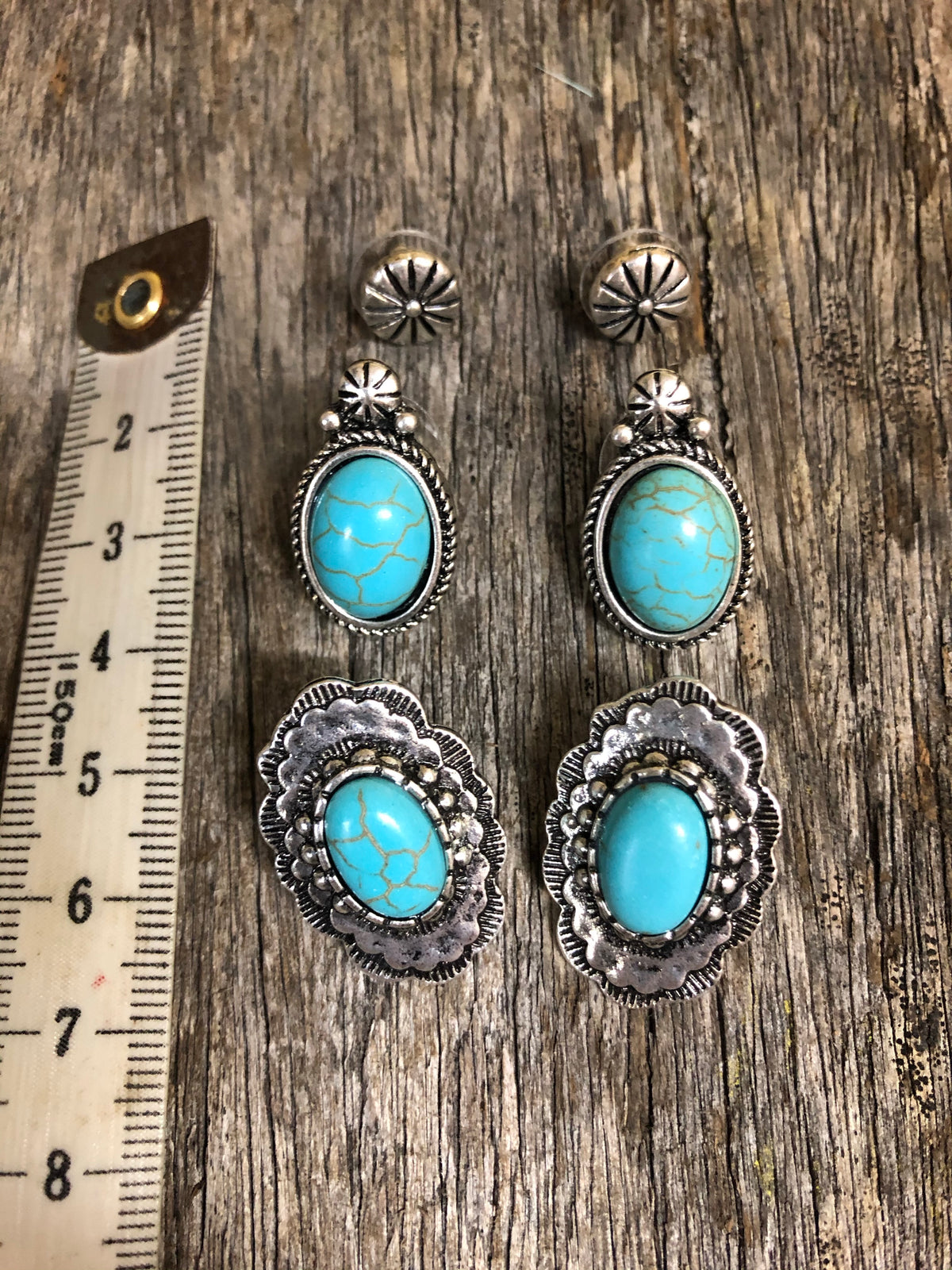 Earring Trio - Burnished Silver and Turquoise