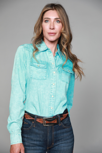 Kimes Ranch Long Sleeved Shirt - KC Tencel Turquoise