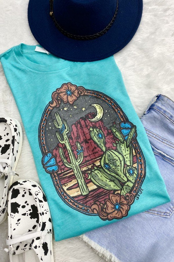 Cactus Night Tee - Turquoise