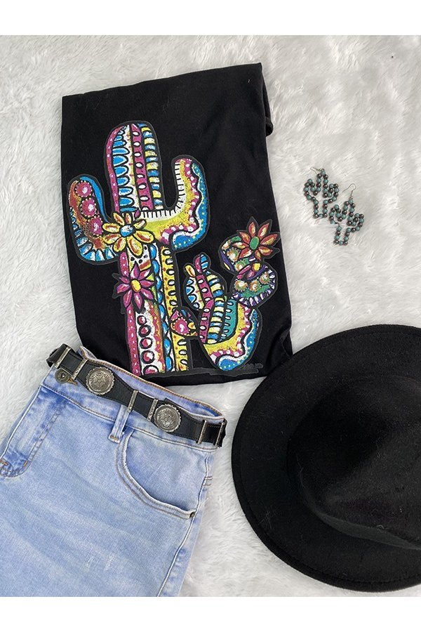 Colourful Cacti Tee - Black